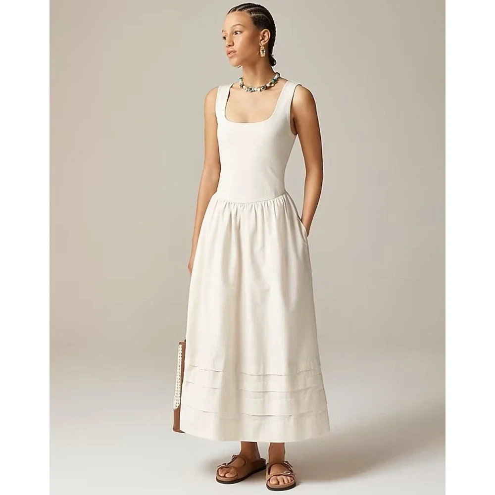J.Crew Drop-waist mixy dress Small Natural NWT - Picture 1 of 7
